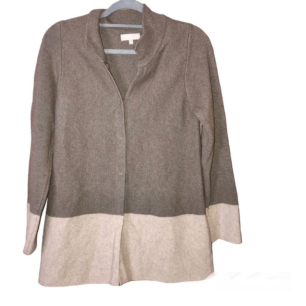 Benedetta B Merino Wool Cashmere Snap‎ Front Cardigan Sweater Grey Tan medium